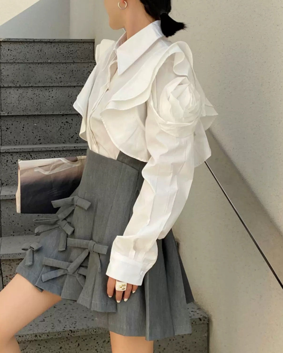 Floral Shoulder Ruffle Blouse 00405