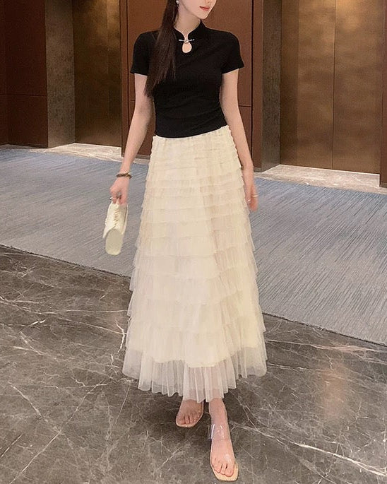 Romantic Layered Tulle Long Skirt 00499