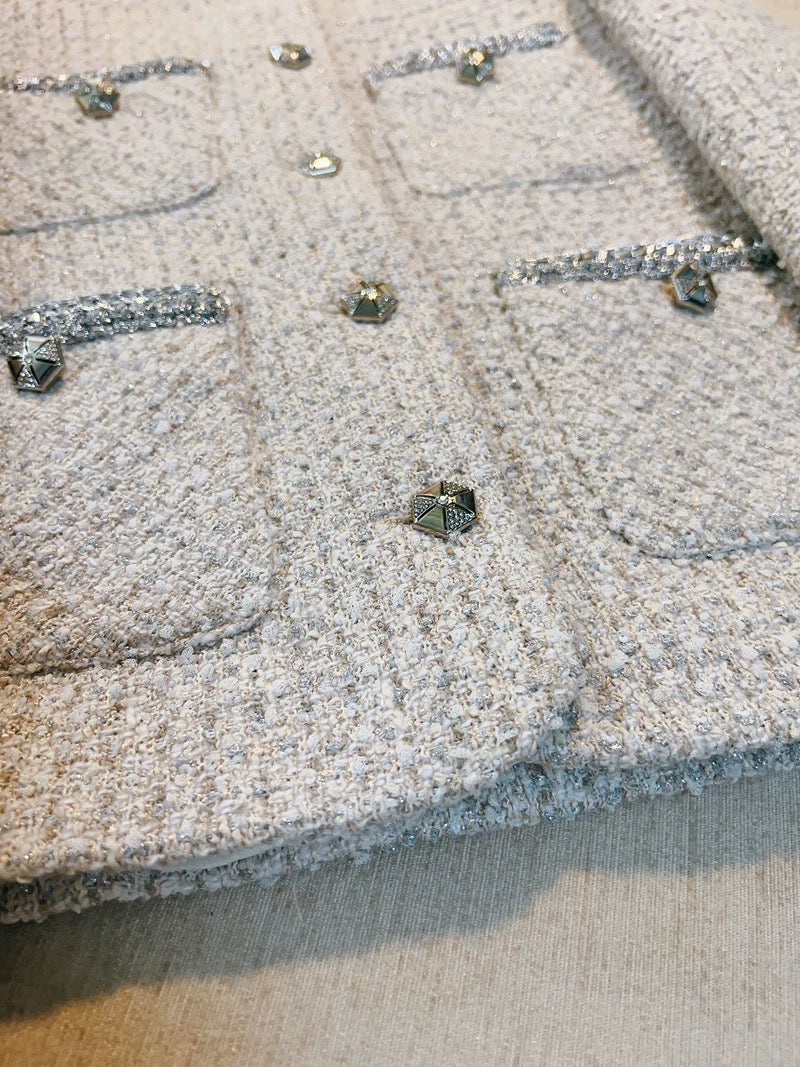 Ivory Tweed Embellished Jacket 00308