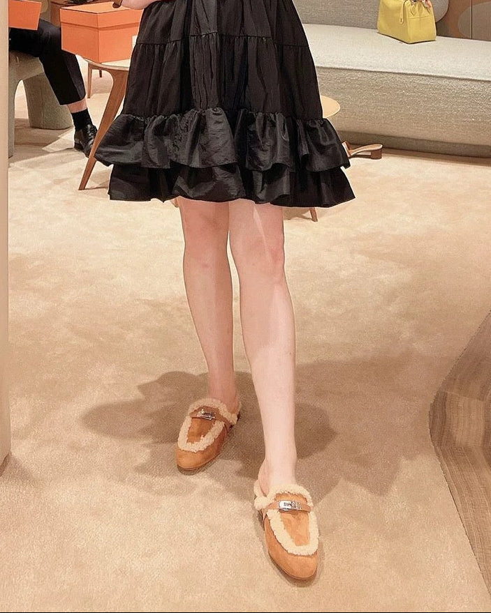 Teddy Leather Shearling Mules 00431