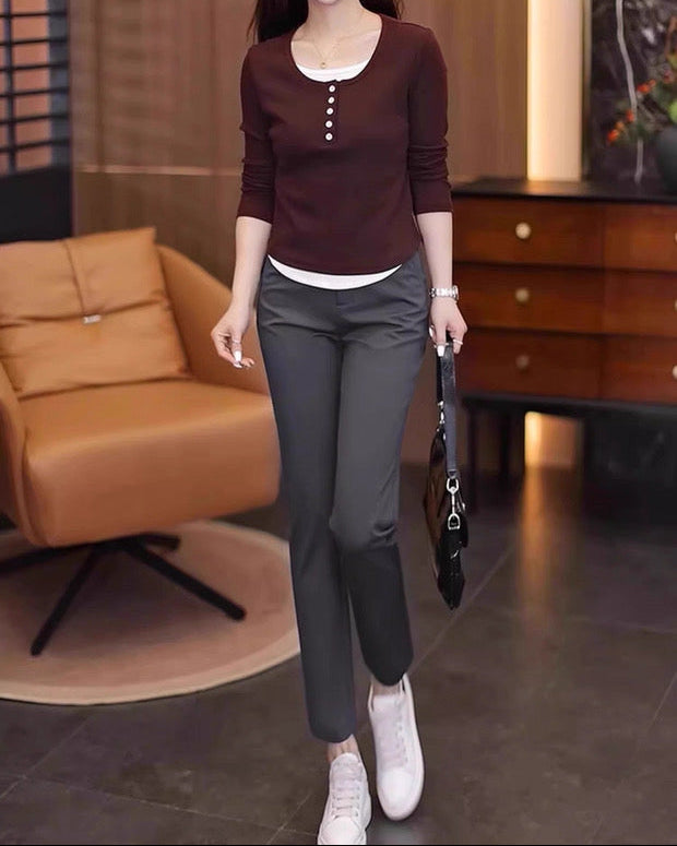 High-Waist Slim Tapered Trousers 00544