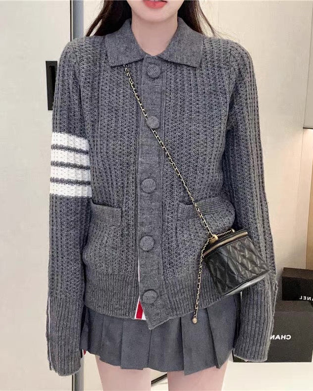 Chic Stripe Knit Cardigan 00447