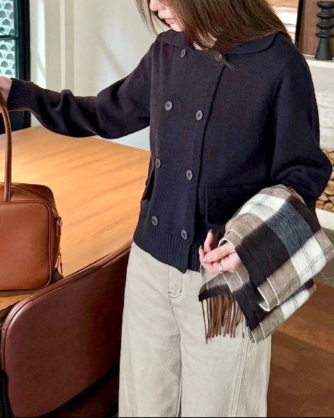 Collared Knit Cardigan with Double Buttons 00350