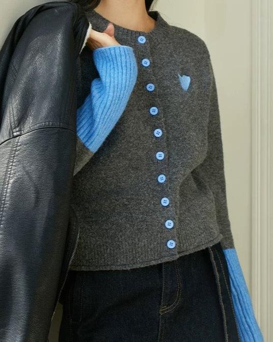 Heart Accent Knit Cardigan 00349