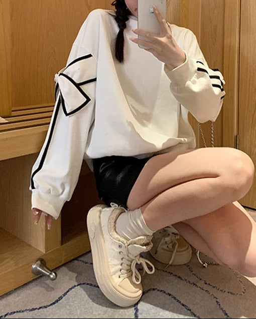 Ribbon Sleeve Sweat Top 00423