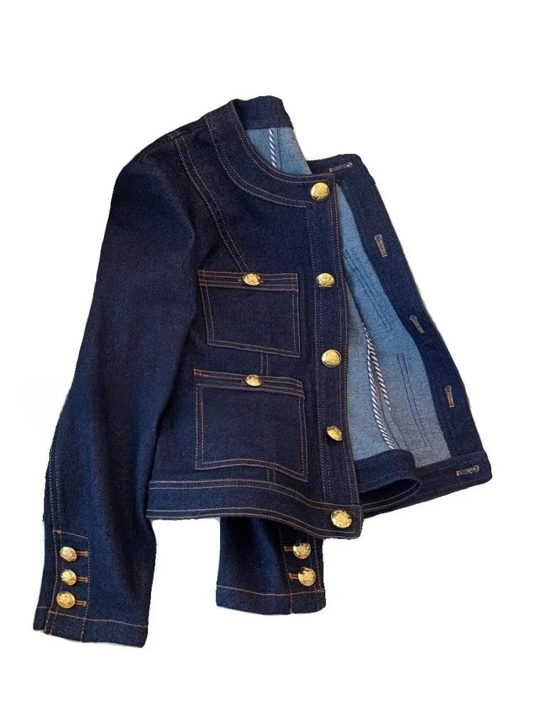 Elegant Contrast Stitch Denim Jacket 00182