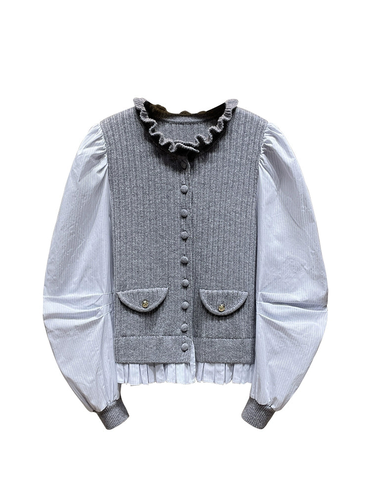 Mix Texture Long Sleeve Top 00042