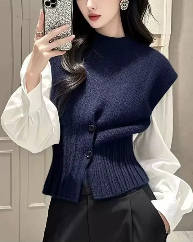 Structured Corset-Style Layered Knit Top 00543