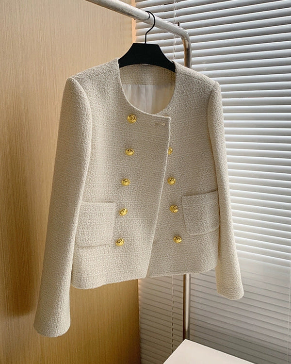 Elegant Double-Breasted Tweed Jacket 00345