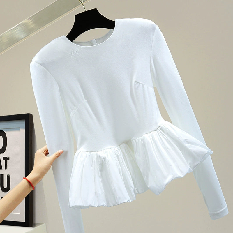 Velvet Peplum Long Sleeve Top 00110