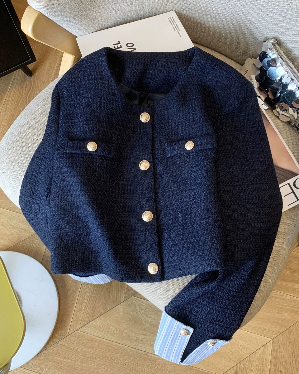 Tweed Cropped Jacket with Contrast Cuffs 00348