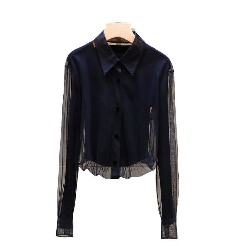 Black Tulle Long Sleeve Shirt 00133