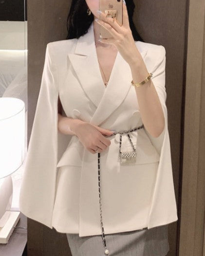 Double-Breasted Cape Blazer 00166