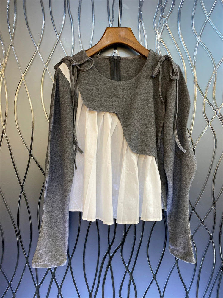 Mixed Texture Long Sleeve Top 00089