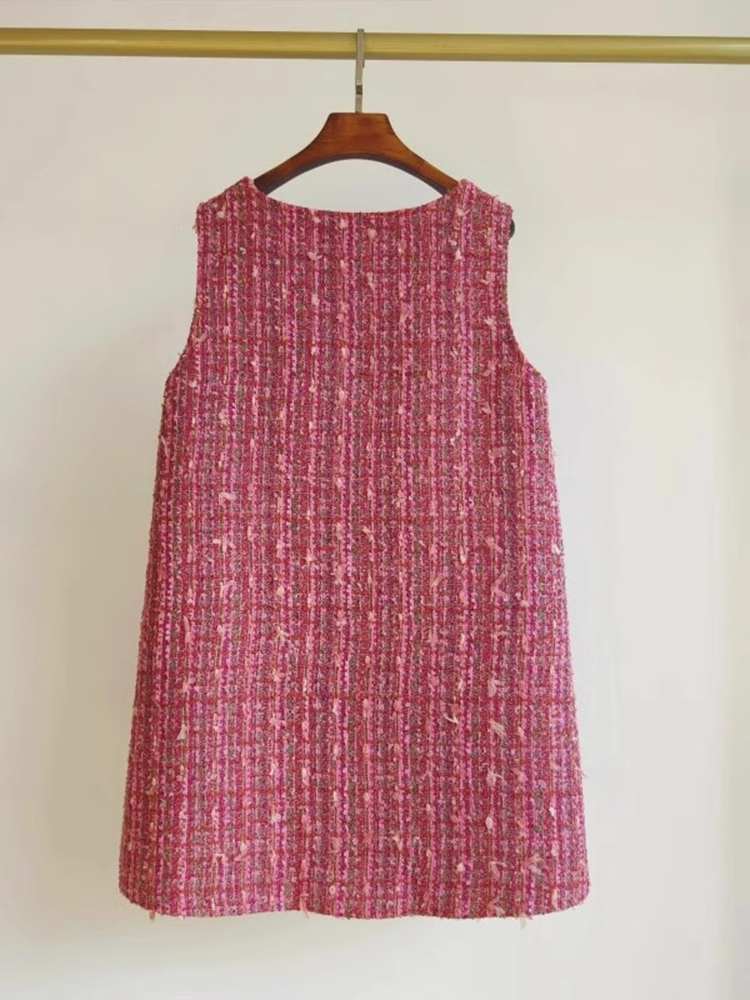 Pink Tweed Sleeveless Dress 00235