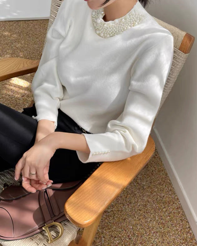 Pearl Collar Knit Top 00421