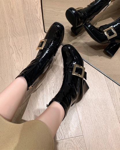 Crystal Buckle Patent Boots 00427