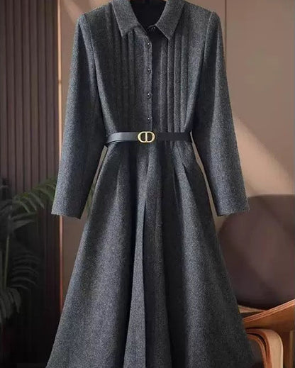 Elegant Wool Ribbed Knit Dress 00468