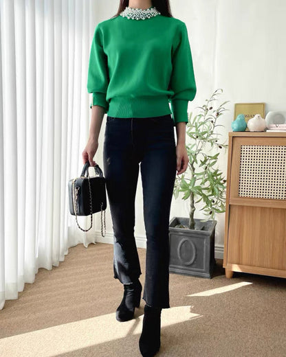 Pearl Collar Knit Top 00421