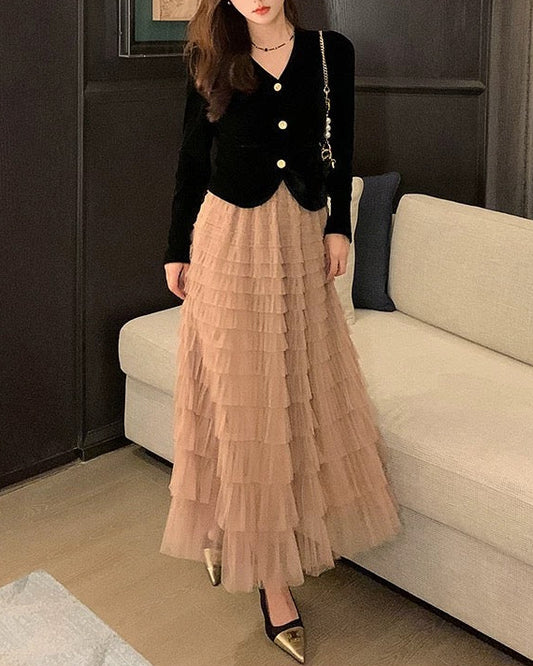 Romantic Layered Tulle Long Skirt 00499