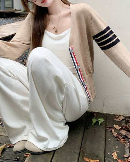 Preppy Style 4-Stripe Knit Cardigan 00574