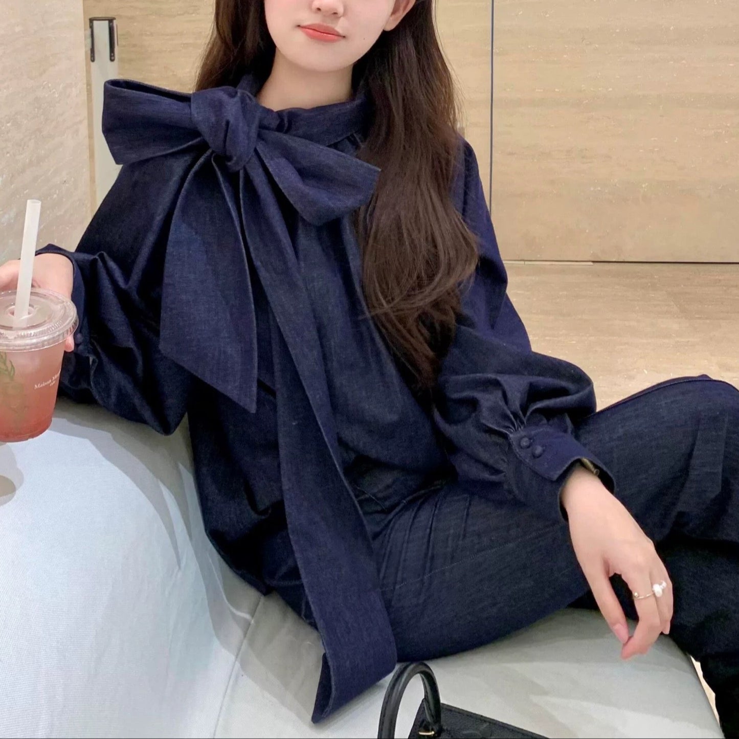 Grand Bow Denim Blouse 00239