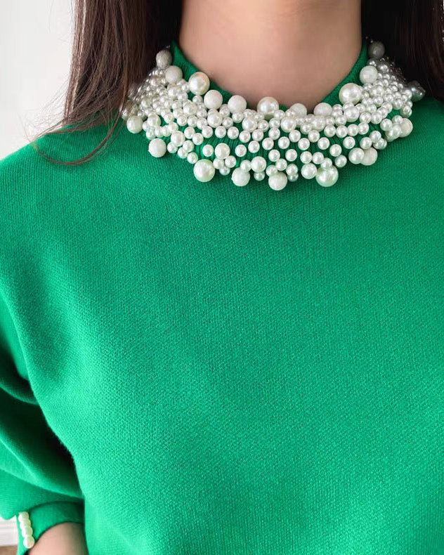 Pearl Collar Knit Top 00421