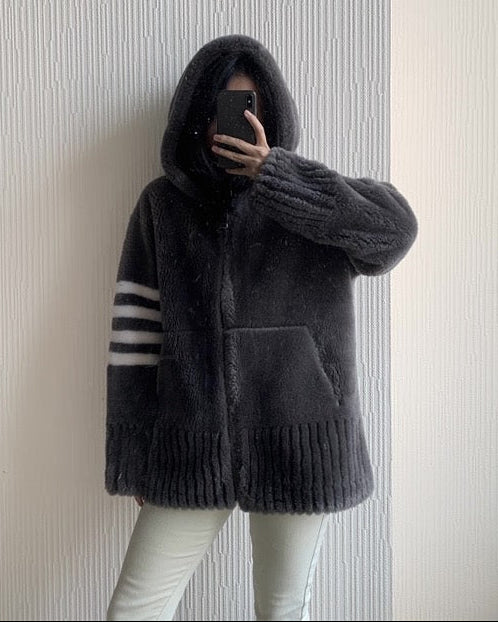 Plush Shearling Hoodie Jacket 00517