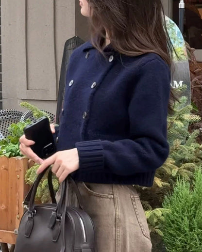 Collared Knit Cardigan with Double Buttons 00350