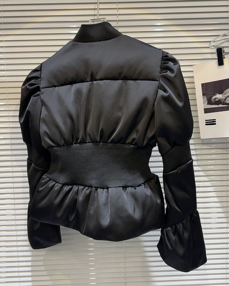 Satin Peplum Puff Jacket 00448