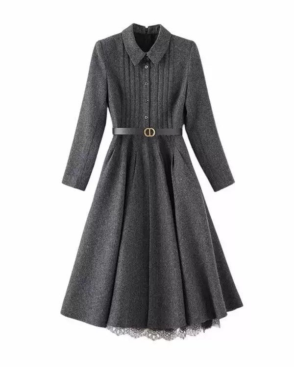 Elegant Wool Ribbed Knit Dress 00468
