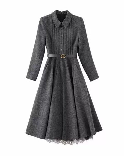Elegant Wool Ribbed Knit Dress 00468