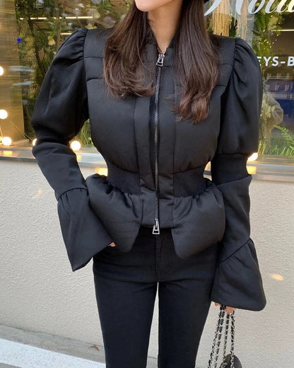 Satin Peplum Puff Jacket 00448