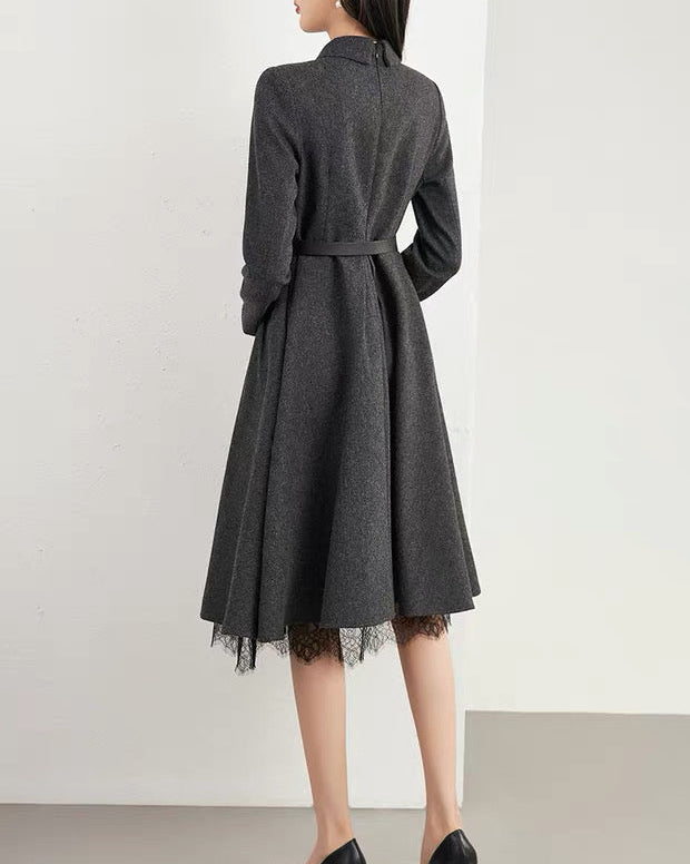 Elegant Wool Ribbed Knit Dress 00468