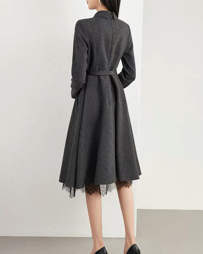 Elegant Wool Ribbed Knit Dress 00468