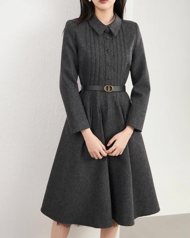 Elegant Wool Ribbed Knit Dress 00468