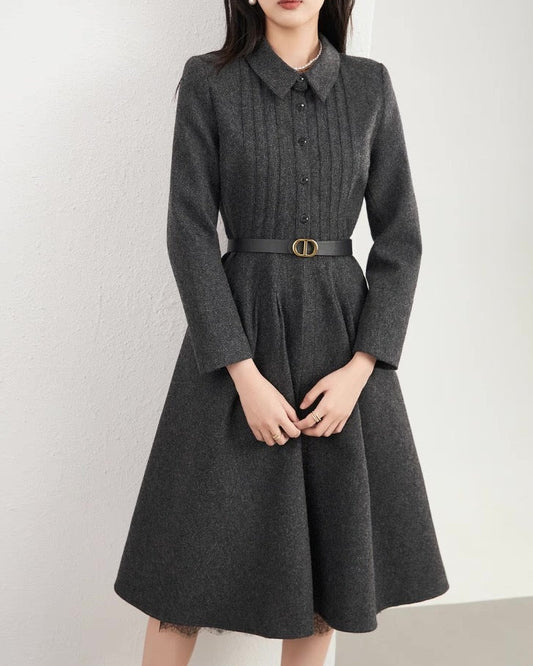 Elegant Wool Ribbed Knit Dress 00468