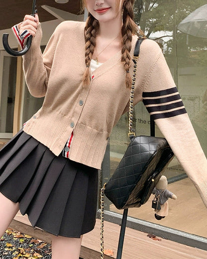 Preppy Style 4-Stripe Knit Cardigan 00574