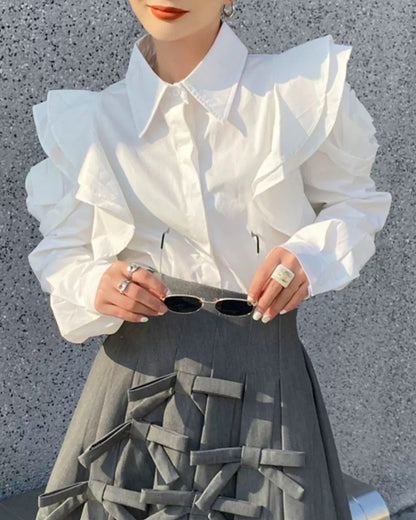 Floral Shoulder Ruffle Blouse 00405