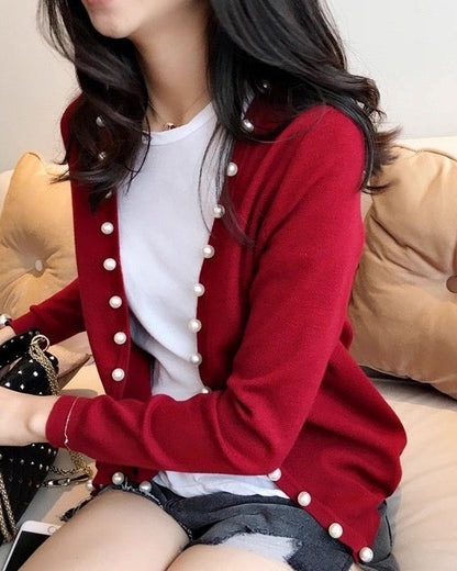 Elegant Pearl Accent Knit 00416