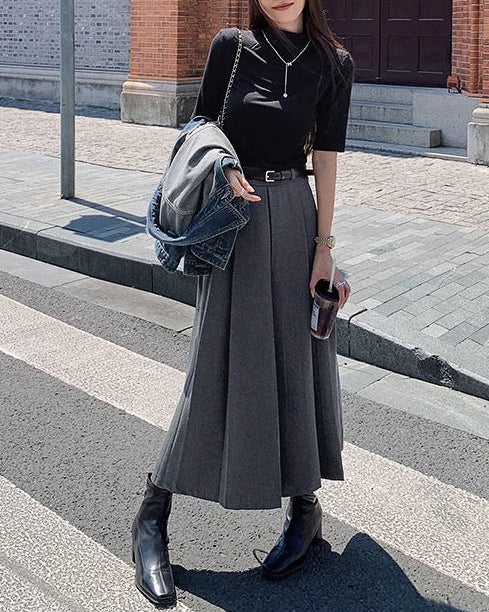 Elegant High-Waist A-Line Maxi Skirt 00498