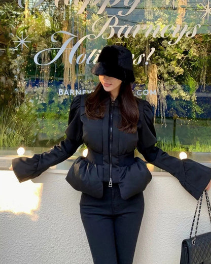 Satin Peplum Puff Jacket 00448