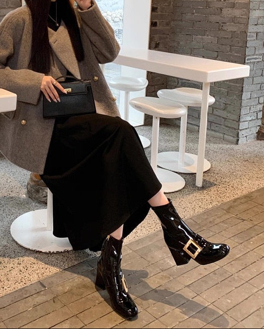 Crystal Buckle Patent Boots 00427