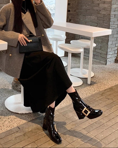Crystal Buckle Patent Boots 00427