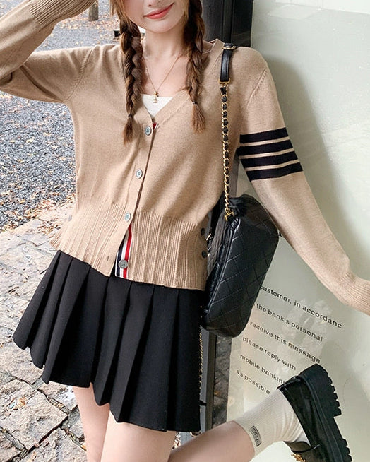 Preppy Style 4-Stripe Knit Cardigan 00574