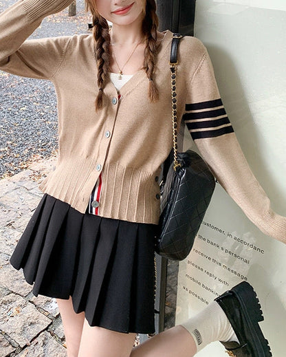 Preppy Style 4-Stripe Knit Cardigan 00574