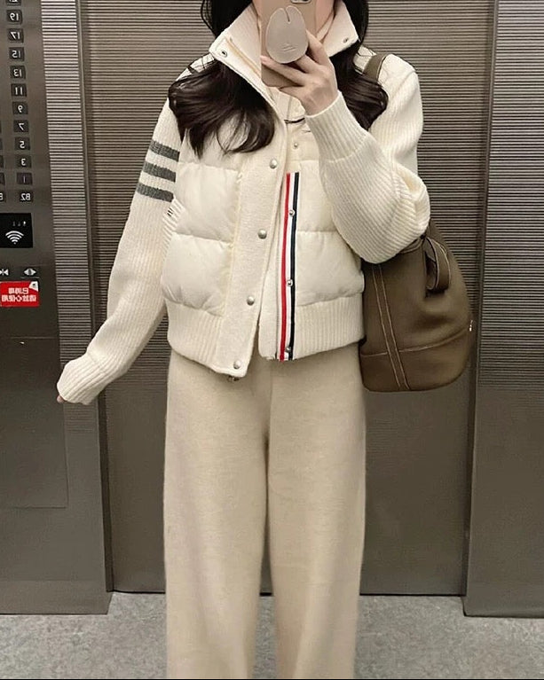 Short Knit Panel Down Jacket 00470