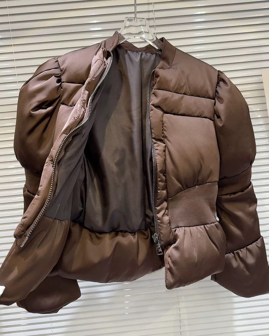 Satin Peplum Puff Jacket 00448