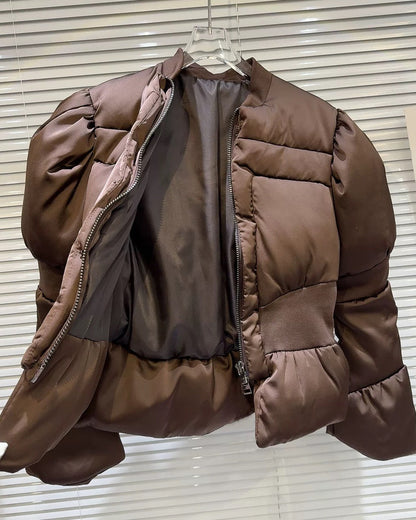 Satin Peplum Puff Jacket 00448