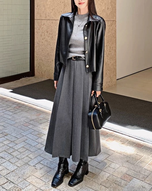 Elegant High-Waist A-Line Maxi Skirt 00498